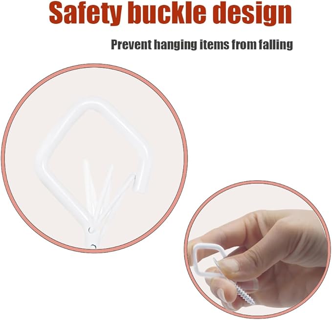 32-Pack Heavy-Duty White Screw Eye Hooks with Safety Clips | Metal Ceiling Hooks for Hanging Plants, Wind Chimes, Bird Feeders & Indoor/Outdoor Lights