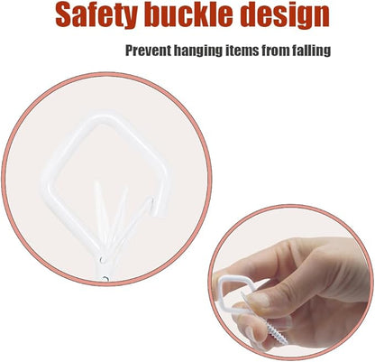 12-Pack Heavy-Duty White Screw Eye Hooks with Safety Clips | Metal Ceiling Hooks for Hanging Plants, Wind Chimes, Bird Feeders & Indoor/Outdoor Lights