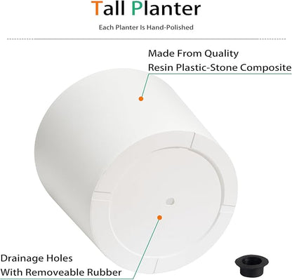 Wide Planters for Outdoor Plants, Extra Large Indoor Flower Pots for Garden, Front Porch, Patio - Round Resin Planter Set of 2 (White, 20 inch - 2 Pack with Saucers)