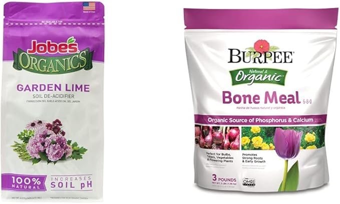 Jobe's Garden Lime Soil Additive De-Acidifier (6 lb) and Burpee Bone Meal Fertilizer (3 lb) Bundle for Soil Health Improvement