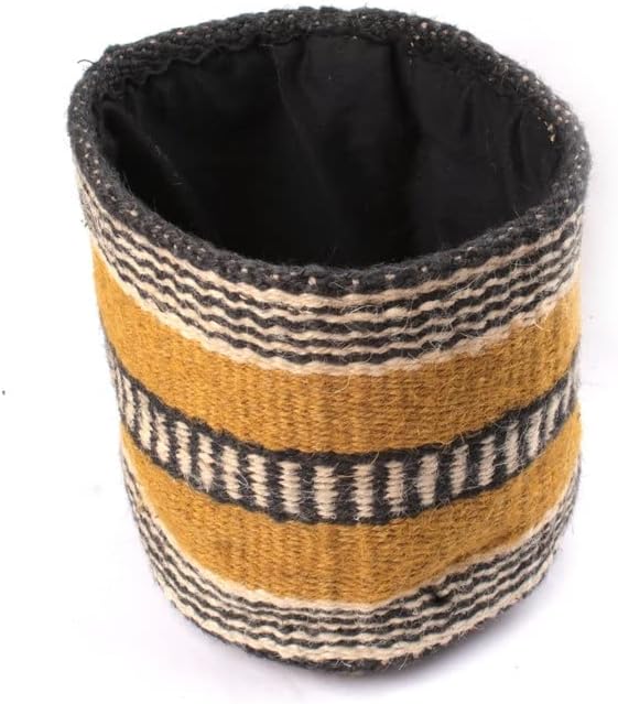 Jute Planter Basket Modern Woven Basket for 5" Flower Pot Floor Indoor Planters, 6" x 6" Storage Organizer Rustic Home Decor, Boho Storage Earth-Friendly Planter (6x6 inches, Yellow Stripe 6)