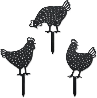 WADORN 3Pcs Chicken Metal Decorative Garden Stakes, Adorable Hen Silhouette Metal Outdoor Statues Animals Garden Ornament Gifts Black Yard Art Decoration for Outdoor Backyard Patio Lawn Walkways