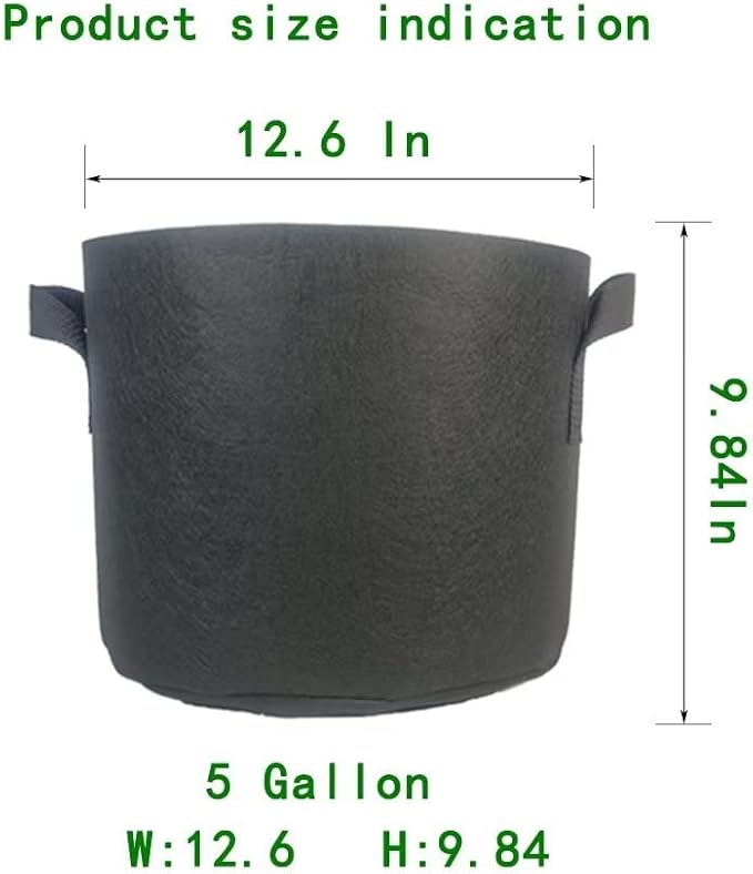 WEIFENG 5-Pack Grow Bags 5 Gallon, Heavy Duty Fabric Pots for Potatoes, Tomatoes, Vegetables - Aeration Prevents Root Rot