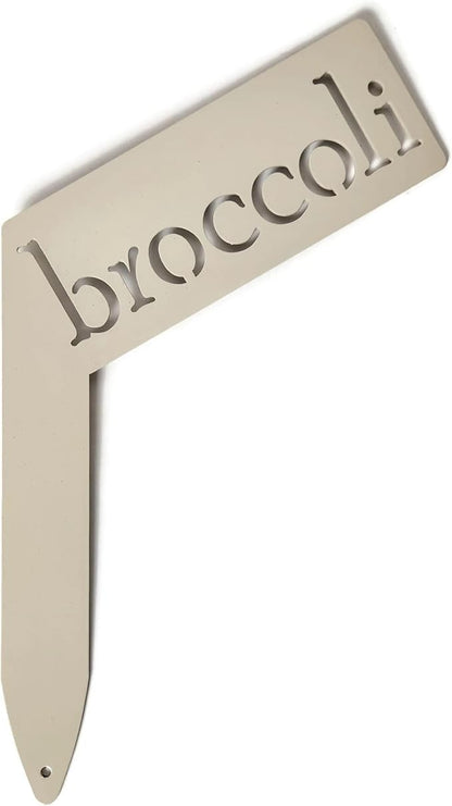 Planter Size Small Metal Garden Plant Vegetable Flower or Herb Markers 13.5 Inches Tall (broccoli, Cream)