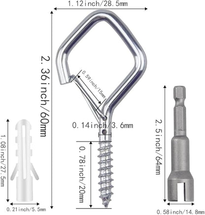 52-Pack Heavy-Duty Silver Screw Eye Hooks with Safety Clips | Metal Ceiling Hooks for Hanging Plants, Wind Chimes, Bird Feeders & Indoor/Outdoor Lights