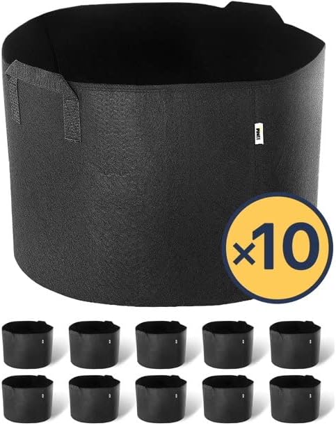 10 Heavy Duty Nursery Grow Bags - Great for Growing Trees, Bushes, Vegetable Plants or Flowers - Indoor or Outdoor Grow Containers 5,10, or 20 Gallon (10 Gallon)