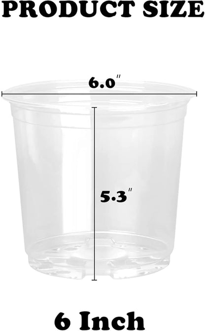 RAOOKIF 25 Pack 6 Inch Clear Nursery Pots with Drainage Holes, Flexible Plastic Nursery Pots for Plants, Reusable Garden Flower Pot, Seed Starter Pots