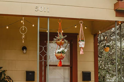 Matr Boomie Upcycled Assorted Muliticolor Sari Fabric Macrame Plant Hanger Indoor Hanger with Tassels, Boho Home Decor 24 Inch, Holds 6" Pot (Pot not Included, Colors Vary) (3)