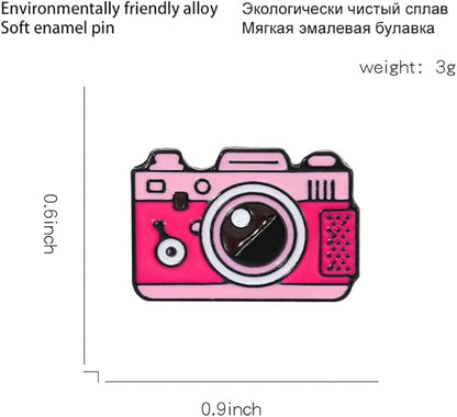 4pcs Creative Cartoon Camera Brooch Fashion Enamel Pin Photography Alloy Badges Outdoor Travel Brooch Bag Clothes Hat Decoration for Men Women Girls Kids Gift