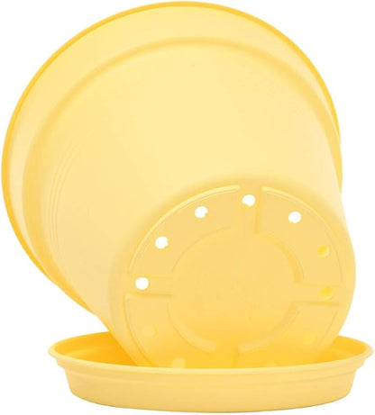 Mintra Home Garden Pots 4pk - Flowers, Herbs, Plants, Indoor, Outdoor, Colorful, Wholesale, Bulk (Yellow, 17cm Diameter (6.6in))