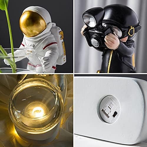 Astronaut Planter, Spaceman Glass Vase，Astronaut Resin Hydroponics Flower Vases，Led Light Nordic Modern Succulent Flower Pot Creative Decor White for Home Office Table