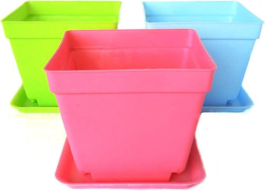 14pcs Colorful Square Plastic Plant Pot, Planter, Flower Pot with Pallet Tray Saucer for Decoration of Home Office Desk Garden Flower Shop