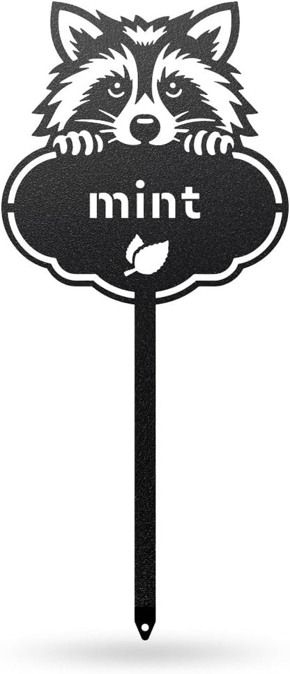 RealSteel Rocky The Raccoon Plant Markers – Cute Metal Garden Labels for Herbs & Vegetables | Outdoor Steel Plant Stakes for Garden, Greenhouse & Raised Beds | Gardening Gift | USA (MINT-B-6X13)