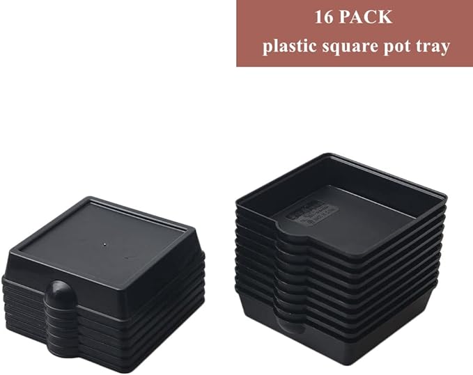BangQiao 16 Pack 3.20 Inch Plastic Square Plant Pot Saucer Tray for Indoor and Outdoor Plants, Black