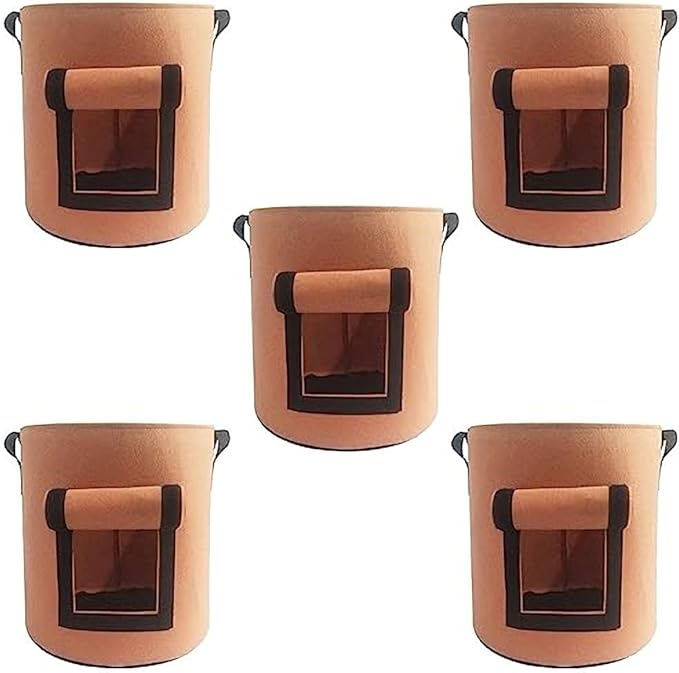 Ulalaza 5PCS Potato Grow Bags with Flap Plant Grow Bags Fabric Multi Ribbon Potato Bag Tomato Vegetable Growth Non-Woven Felt Planting Bag Transparent