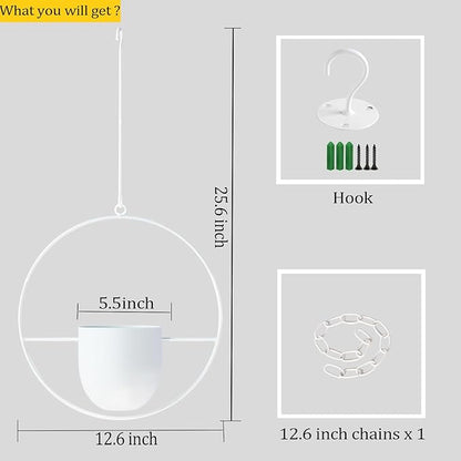 Hanging Planter Indoor Modern Boho Plant Pot Metal Wall and Ceiling Plant Holder, Mid Century Minimalist Flower Pot for Hanging Plants(White)