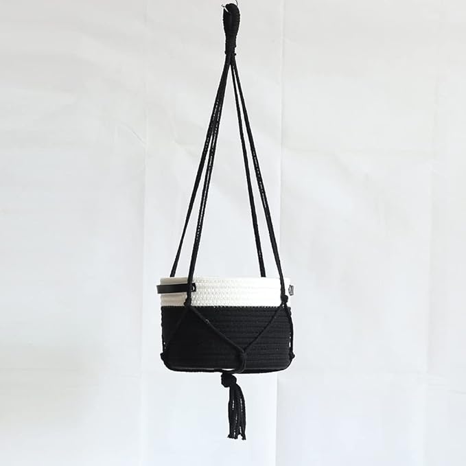Indoor Hanging Flower Pot Basket,Party Wedding Home Garden Hanging Planter, Waterproof Lining Hydroponic Plant Pot-Black