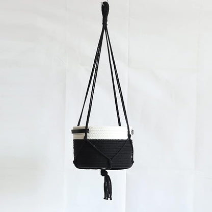Indoor Hanging Flower Pot Basket,Party Wedding Home Garden Hanging Planter, Waterproof Lining Hydroponic Plant Pot-Black