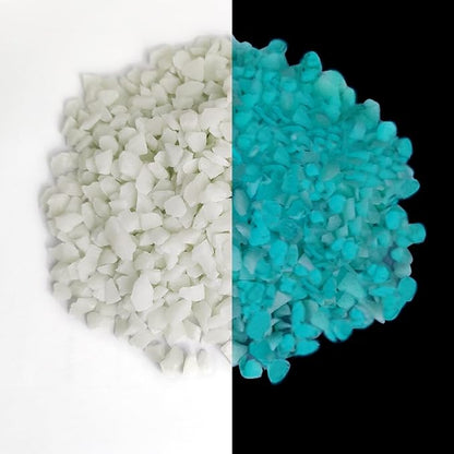 HappyFiller Blue Glow in The Dark Crushed Sand Broken Glass Pieces Crush Terrarium Rocks Stones for Home Centerpieces,Crafts,Resin Arts,Plants Decoration,Vase Fillers,Candle Holder Decor,1.3 LB