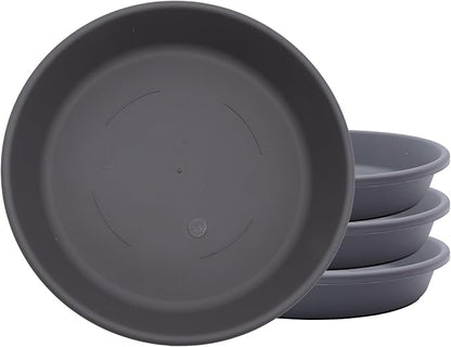 The HC Companies 8 Inch Classic Round Plant Saucer, Lightweight UV-Resistant Plastic Outdoor & Indoor Flower Pot Tray, 4-Pack Plant Pot Trays for Garden & Home Decor, Warm Gray