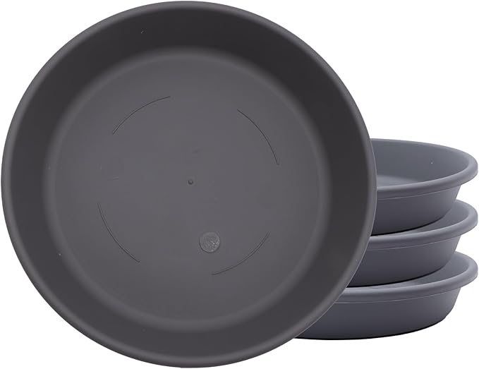 The HC Companies 10 Inch Classic Round Plant Saucer, Lightweight UV-Resistant Plastic Outdoor & Indoor Flower Pot Tray, 4-Pack Plant Pot Trays for Garden & Home Decor, Warm Gray