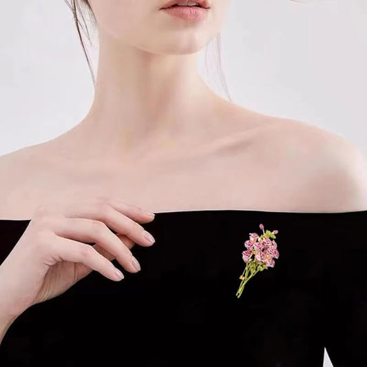 Pink Rose Bouquet Brooch for Women Girls Fashion Flower Lapel Pin for Party Prom Elegant Accessories Enamel Leaf Breastpin Decorative Floral Dress Suit Hat Bag Wedding Valentine Mother's Day Christmas