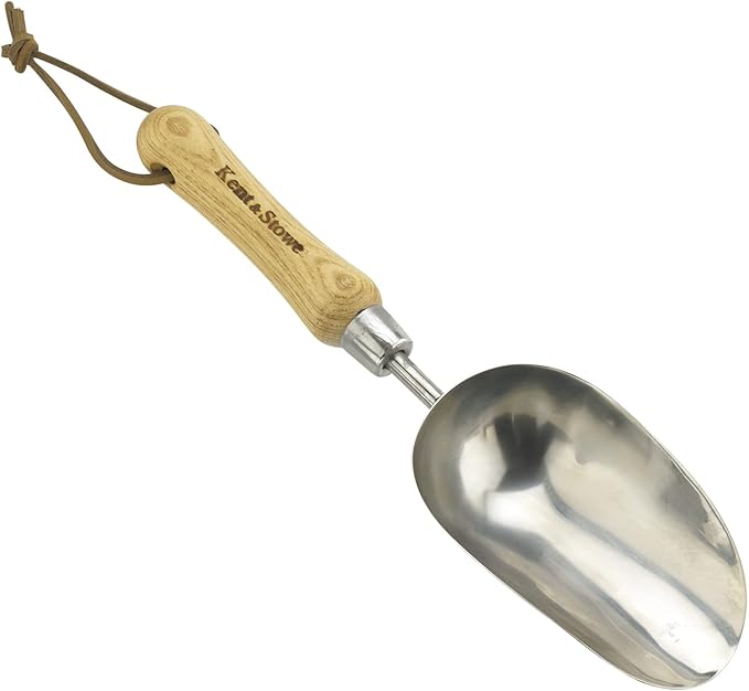Kent & Stowe Stainless Steel Hand Potting Scoop, Compact Garden Scoop for Compost and Soil, Classic All Year Round Garden Tools Made from Stainless Steel and Ash Wood