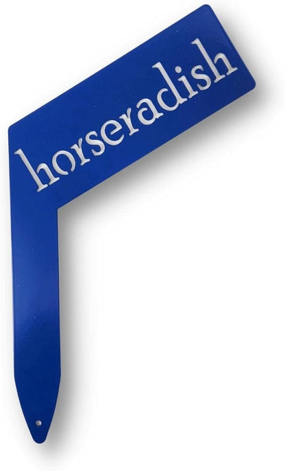 Planter Size Small Metal Garden Plant Vegetable Flower or Herb Markers 13.5 Inches Tall (horseradish, Blue)