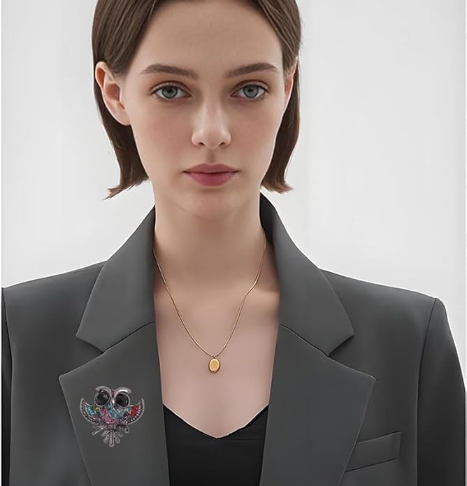 Rhinestone Owl Brooch Pin for Women Cute Big Cartoon Cat Eye Stone Owl Bird Brooch Unique Double Owl Brooch Pin Clothes Bag Hat Dress Jewelry