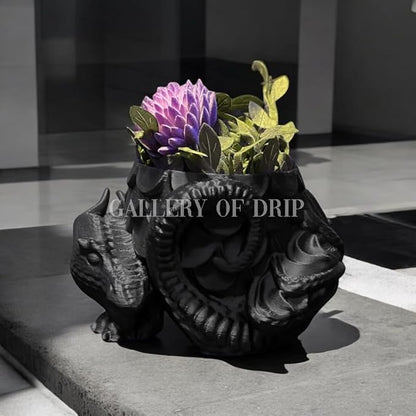 Sleeping Dragon Planter Vase - Gardening and Plant Lover Gifts | Witchy and Cottagecore Home Decor Piece for Succulents or Zen Garden | Medieval Boho Flower Pot with Drainage Holes (Black)