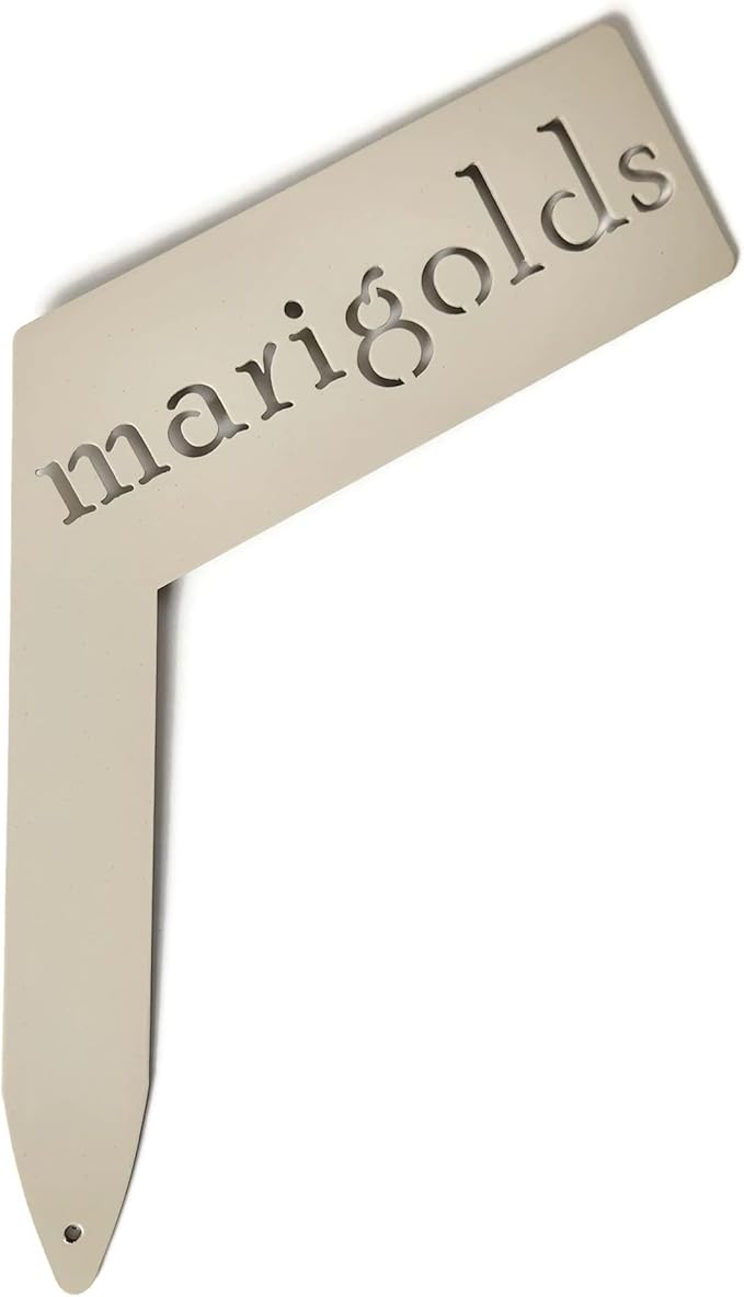 Planter Size Small Metal Garden Plant Vegetable Flower or Herb Markers 13.5 Inches Tall (marigolds, Cream)