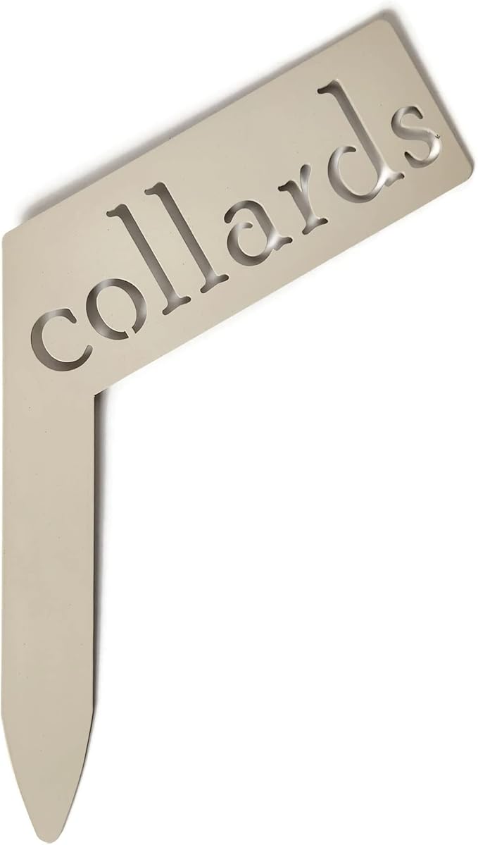Planter Size Small Metal Garden Plant Vegetable Flower or Herb Markers 13.5 Inches Tall (collards, Cream)