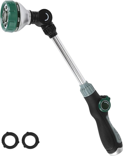 Watering Wand for Garden Hose, 17.5 Inch, 8 Spray Patterns, Garden Hose Nozzle with Thumb Flow Control, Adjustable Water Sprayer with Pivoting Head, Ideal for Hanging Baskets and Shrubs
