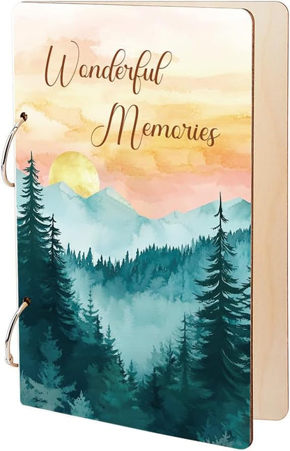 SUPERDANT Wonderful Memories Greeting Card Holder Organizer Wooden Card Keeper Binder Planning Book Sunset Mountain Birthday Cards Keeper Photo Album Graduation Wedding Planner Journal Keepsake Gift