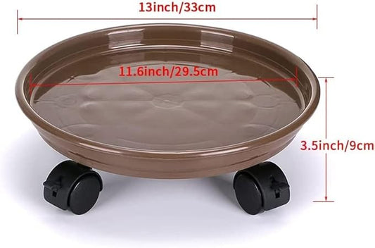 Yiting Plant Caddy with Wheels Heavy-Duty Rolling Plant Stand with Wheels Plant Dolly with Casters for Indoor and Outdoor Plant Roller Base Plant Saucer Mover (13 inch, Brown)