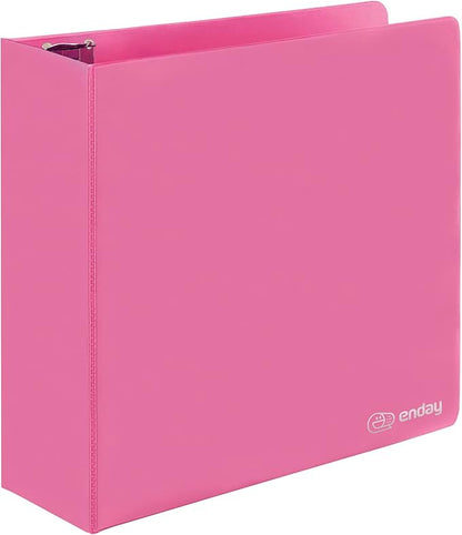 3 Inch 3 Ring Binder Pink, Slant D-Ring 3” Clear View Cover with 2 Inside Pockets, Heavy Duty Colored School Supplies Office and Home Binders – by Enday