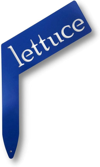 Planter Size Small Metal Garden Plant Vegetable Flower or Herb Markers 13.5 Inches Tall (lettuce, Blue)