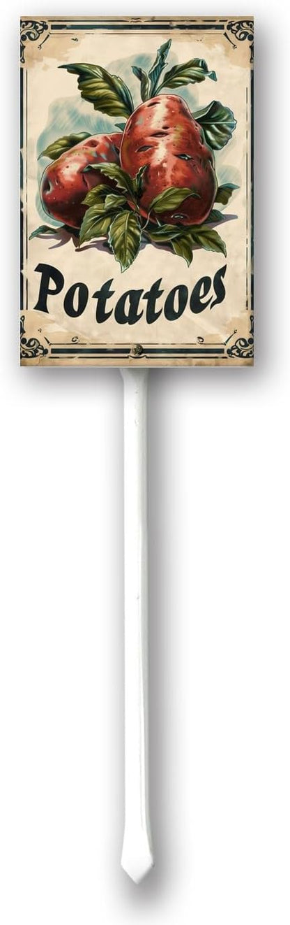 Uptell Vegetable Garden Potatoes Yard Sign Label With Stake Plant Markers For Outdoor Plants Waterproof 7x8.8inch Nursery Garden Outdoor Sign