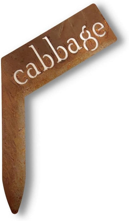 Planter Size Small Metal Garden Plant Vegetable Flower or Herb Markers 13.5 Inches Tall (cabbage, Naturally Rusted)