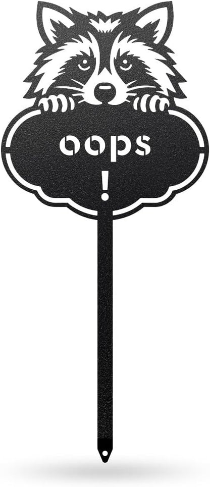 RealSteel Rocky The Raccoon Plant Markers – Cute Metal Garden Labels for Herbs & Vegetables | Outdoor Steel Plant Stakes for Garden, Greenhouse & Raised Beds | Gardening Gift | USA (OOPS-B-6X13)