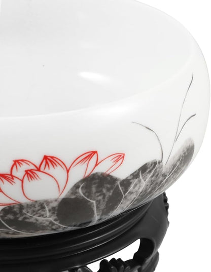 HANABASS Ceramic Lotus Bowl, Water Lily Bowl, Hydroponic Flower Planter Pot Round Ceramic Indoor Pot with Plastic Holder for Plants Modern Decorative Container for Home Office and Garden