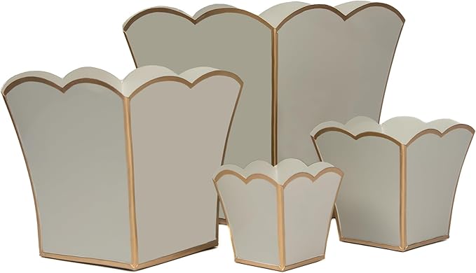 Jaye's Studio Decorative Square Cachepot Flower Pot, House Plant Pot Indoor, Modern Scalloped Planter, Boho Planter, Metal Pot - Floor, Tabletop, Porch & Window Planter for House Decor (Taupe, 8")