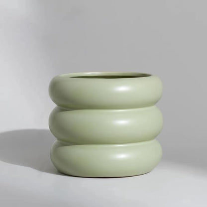 Ceramic Plant Pot Indoor, 4.5 Inch Flower Pot with Drainage Hole, Small Bubble Design Ceramic Planter for Home & Office Decor (Green)