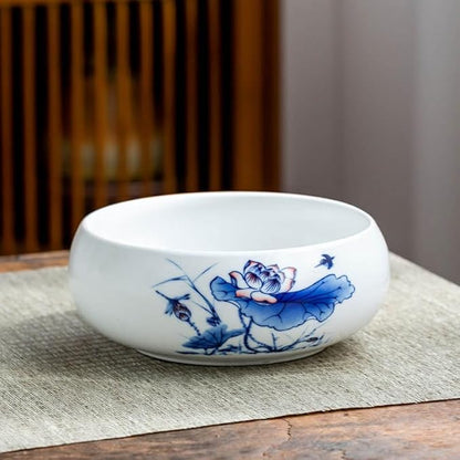 Lotus Bowl Planter, Ceramic Water Lily Bowl, Hydroponic Bonsai Lotus Bowls for Water Plants Indoor, Succulent Pots, Leak-Proof Design (7.68in*2.95in)