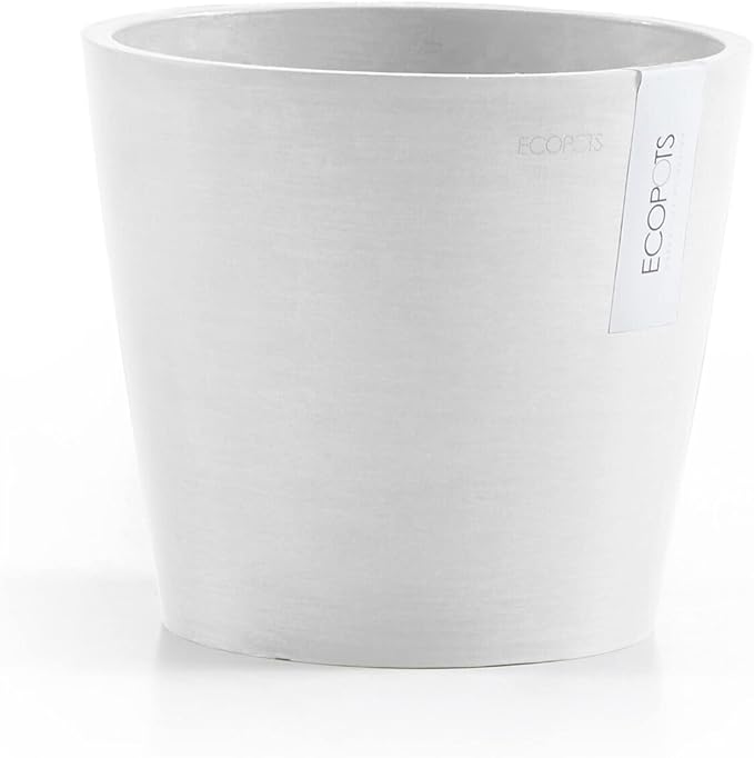 Ecopots Amsterdam Durable Modern Round Indoor/Outdoor Recycled-Based Composite Flower Pot Planter, Pure White, 8"