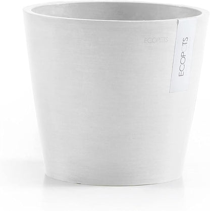 Ecopots Amsterdam Durable Modern Round Indoor/Outdoor Recycled-Based Composite Flower Pot Planter, Pure White, 8"