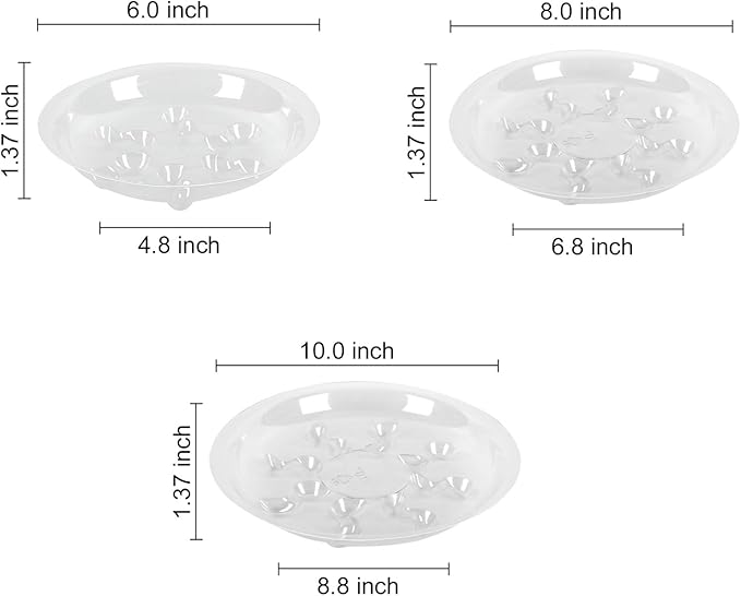 15 Pack Assorted Sizes 6 8 10 Inch Clear Thick Plastic Heavy Duty Sturdy Plant Saucer Drip Trays for pots, 5 Pieces of Each Size (Assorted Sizes 6'', 8'', 10'')