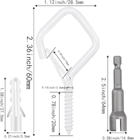 32-Pack Heavy-Duty White Screw Eye Hooks with Safety Clips | Metal Ceiling Hooks for Hanging Plants, Wind Chimes, Bird Feeders & Indoor/Outdoor Lights
