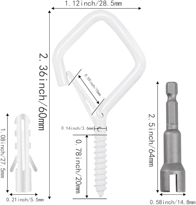 52-Pack Heavy-Duty White Screw Eye Hooks with Safety Clips | Metal Ceiling Hooks for Hanging Plants, Wind Chimes, Bird Feeders & Indoor/Outdoor Lights