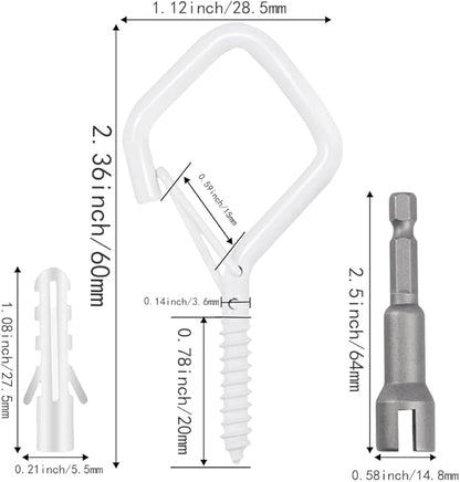 52-Pack Heavy-Duty White Screw Eye Hooks with Safety Clips | Metal Ceiling Hooks for Hanging Plants, Wind Chimes, Bird Feeders & Indoor/Outdoor Lights